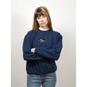 Vintage 90s Flower Heart Embroidered Navy Crewneck